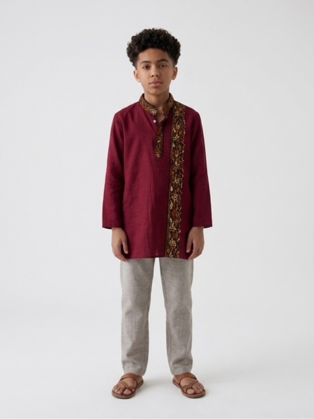 Boy’s Maroon Embroidered Kurta